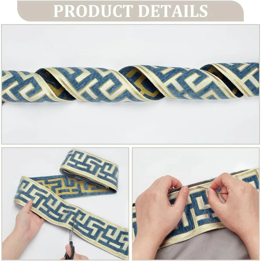 3M Steel Blue Jacquard Chenille Ribbon Trim 3.5 inch Wide Jacquard Ribbon Trim Axl