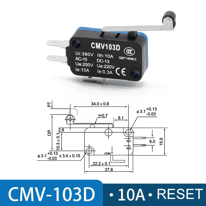 CNTD CMV Series Micro Limit Travel Switch 10A 16A NO NC Self-Reset Micro Limit Switch Axl CMV-103D