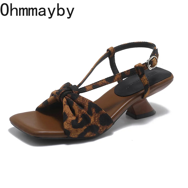 Leopard Print Women's Kitten Heel Sandals | Open Toe Party Kitten Heel Sandals Axl