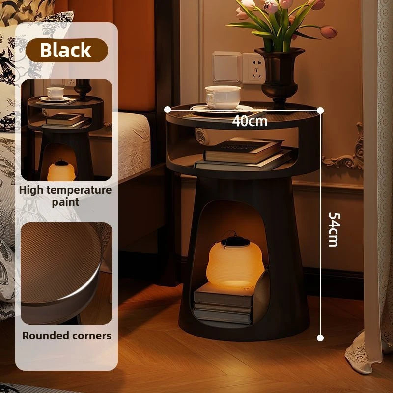 Vintage Round Side Table – Tempered Glass & Metal | Nordic Style Round Side Table Axl Black