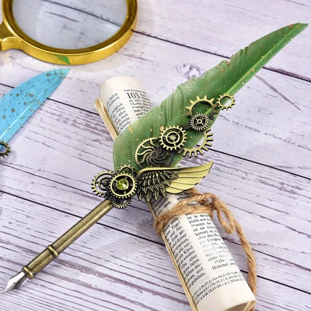 Retro Feather Dip Pen – Vintage Metal Calligraphy Set, 5 Nibs Calligraphy Dip Pen Axl
