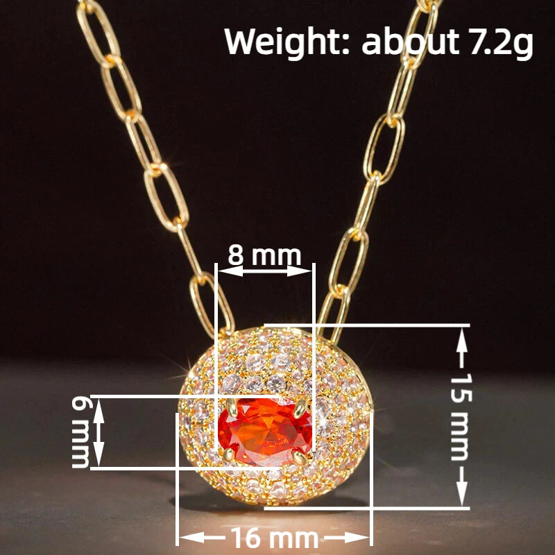 Huitan Orange Red CZ Oval Pendant Necklace | Paperclip Chain CZ Pendant Necklace Axl