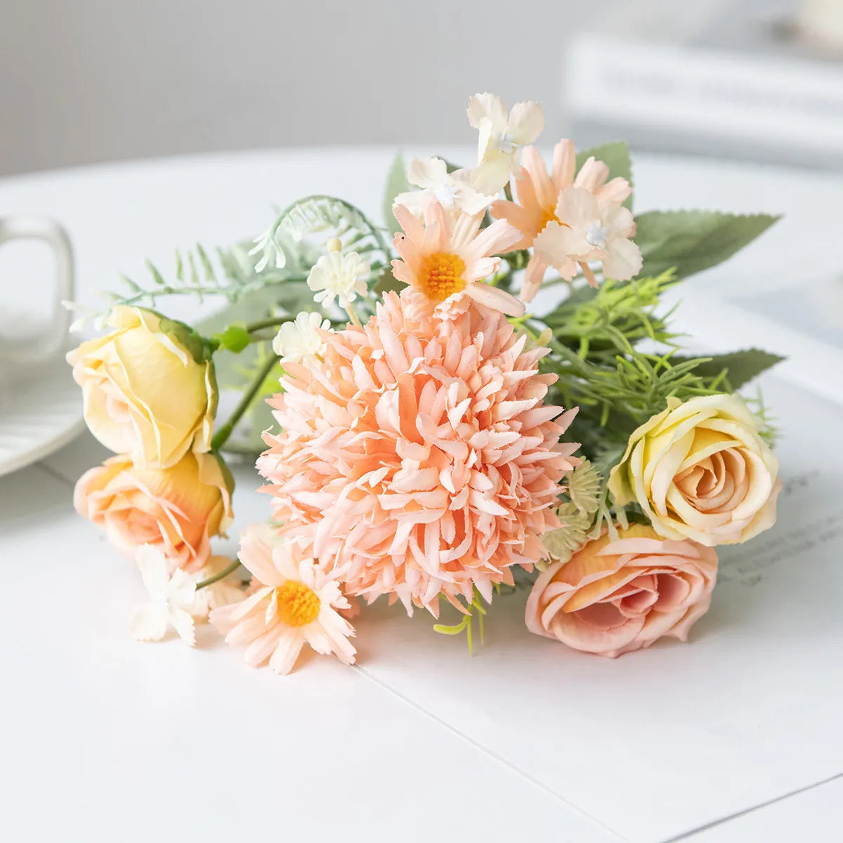 Silk Rose & Chrysanthemum Artificial Flower Bouquet | 2–4 Pcs Artificial Flower Bouquet Axl 3 4 pcs