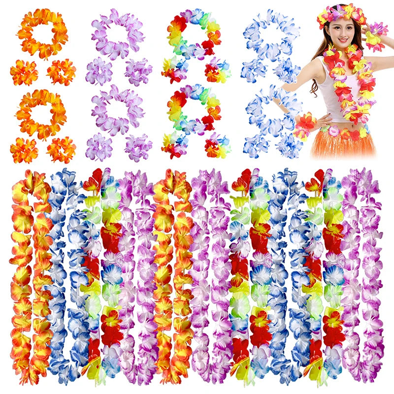 4-Piece Hawaiian Flower Lei Set – Luau Party Accessories Lei Party Accessory Set Axl