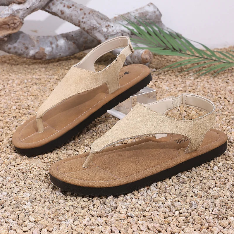 UXST Women's Clip-Toe Roman Flat Sandals | Large Size Beach Women's Flat Sandals Axl Beige 40