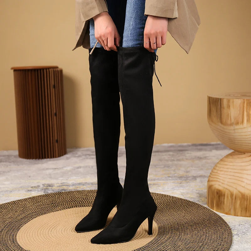 Women's Leopard Print Over-the-Knee Stiletto Boots Over-the-Knee Boots Axl