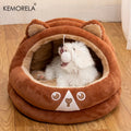 KEMORELA Bear Shape Semi-Enclosed Cat & Dog Bed – Warm Plush Pet Bed Axl Brown L