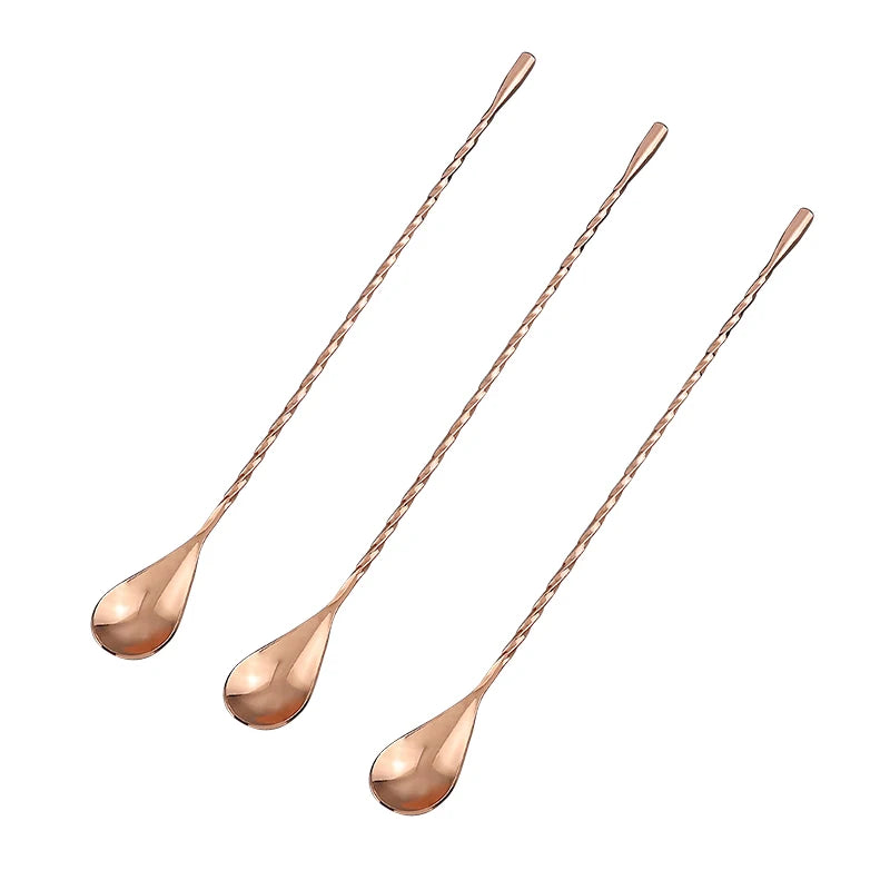 Stainless Steel Cocktail Stirring Spoon – Spiral Teardrop Bar Tool Cocktail Bar Spoon Axl 3PCS Rose gold