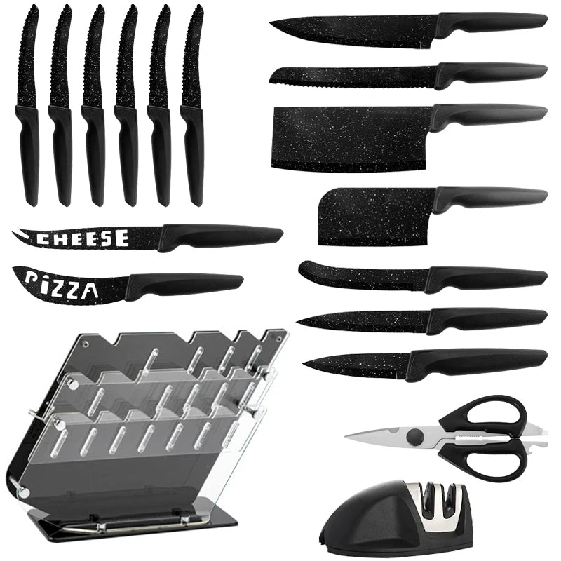 18-Piece Kitchen Knife Set – Stainless Steel with Acrylic Stand Kitchen Knife Set Axl 18pcs