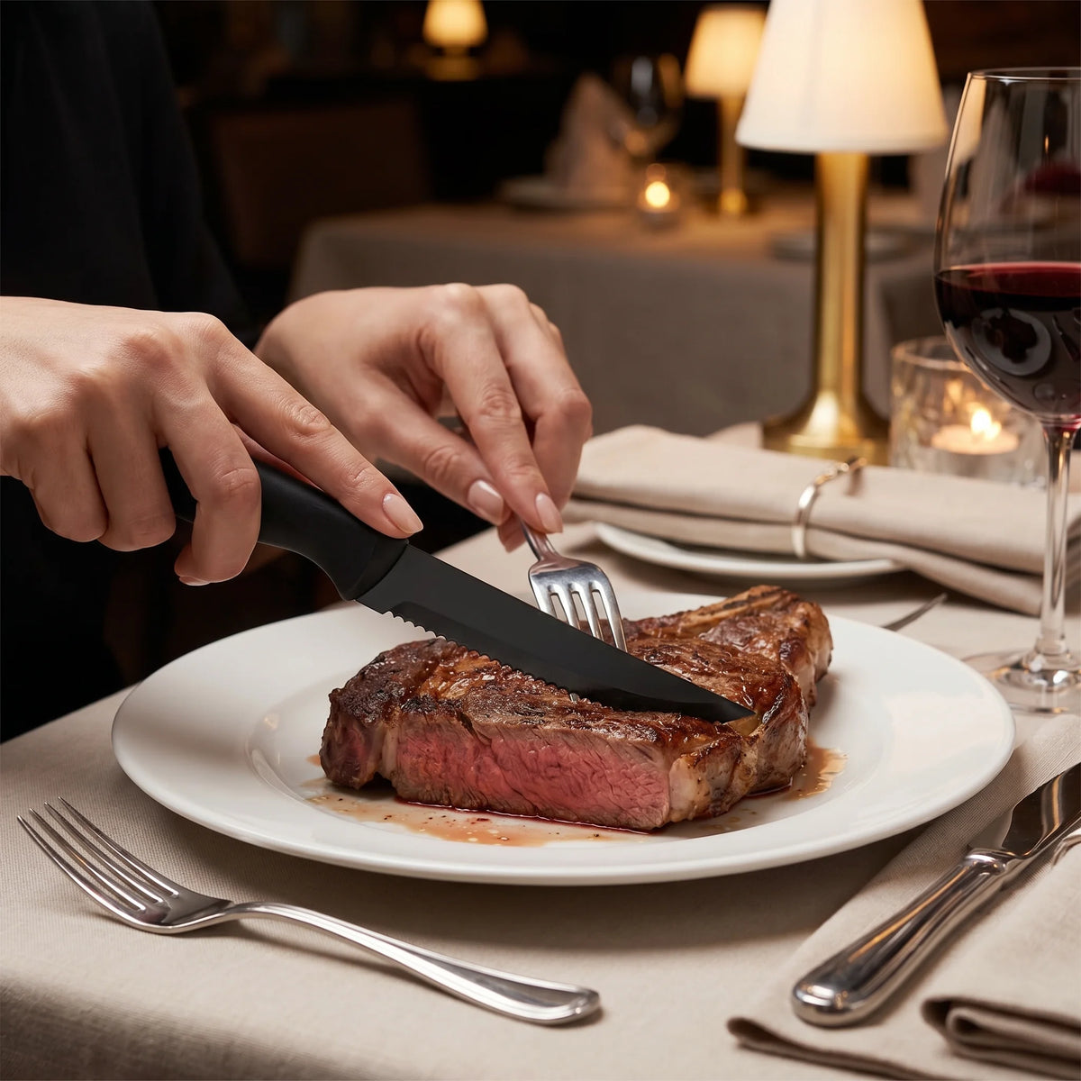 Serrated Steak Knife Set | Stainless Steel Ergonomic Handle Steak Knife Set Axl