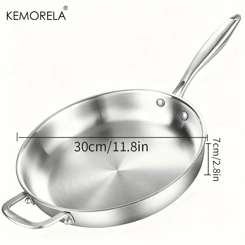 KEMORELA 30cm 316 Stainless Steel Non-Stick Wok Pan Stainless Steel Wok Pan Axl 30cm