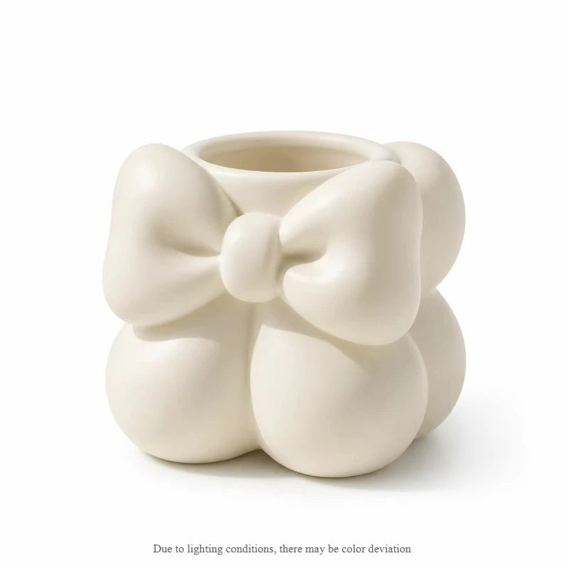 Cute Bow Ceramic Makeup Brush & Pen Organizer Cup – White Desk Organizer Cup Axl White-1pcs