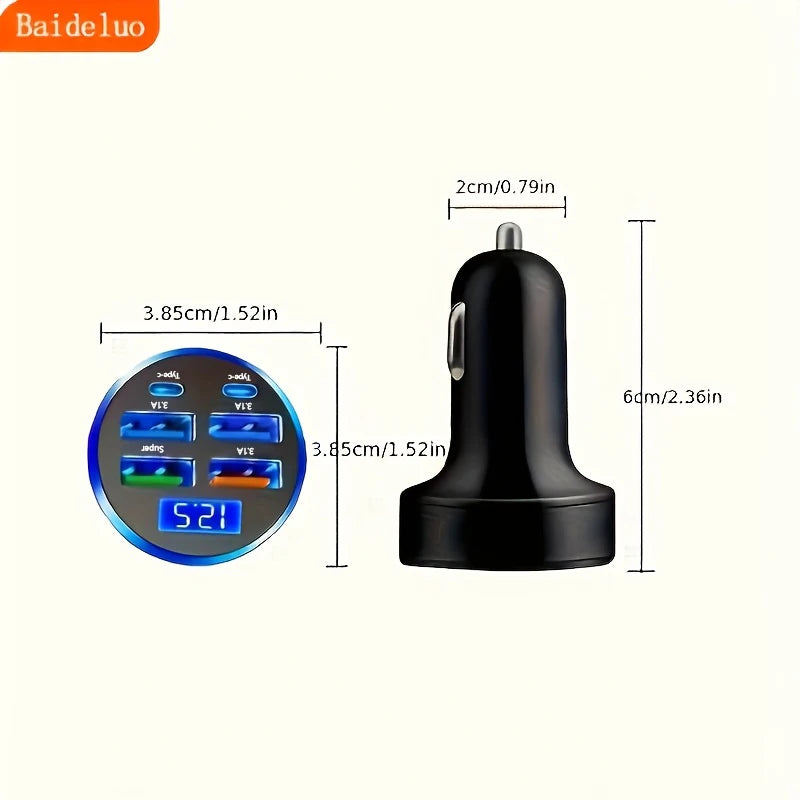 120W 6-Port USB-C Car Charger PD QC3.0 Fast Charge Adapter Car Charger Adapter Axl