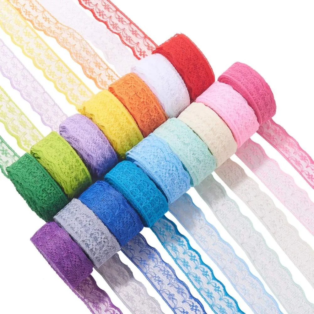 20-Color Polyester Lace Trim Ribbon Set – 7/8" x 200 Yards Lace Trim Ribbon Axl AECH04-18087