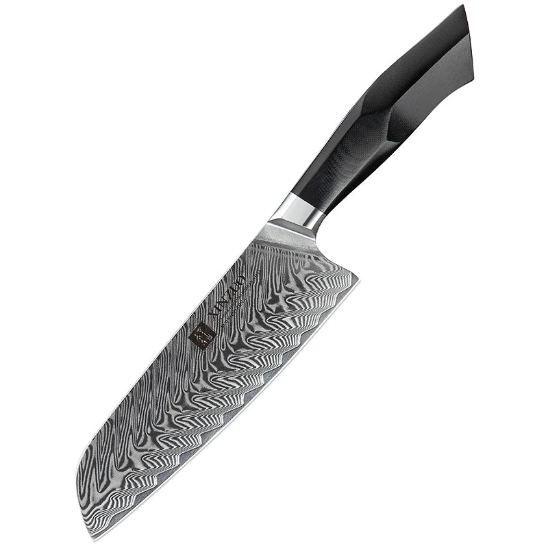 XINZUO 7.3" VG10 Damascus Steel Santoku Knife – Feng Series Damascus Santoku Knife Axl Knife