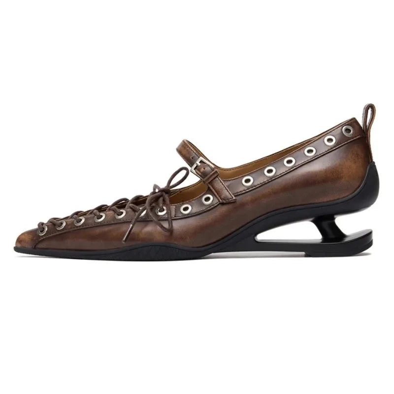 Women's Retro Pointed Toe Lace-Up Pumps | Rivet Buckle Heels Women's Pumps Axl