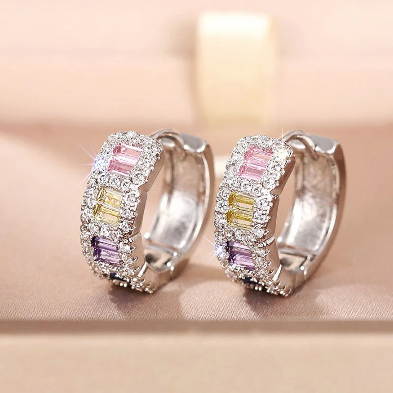 Huitan Colored CZ Hoop Earrings – Women's Fashion Circle Jewelry Hoop Earrings Axl