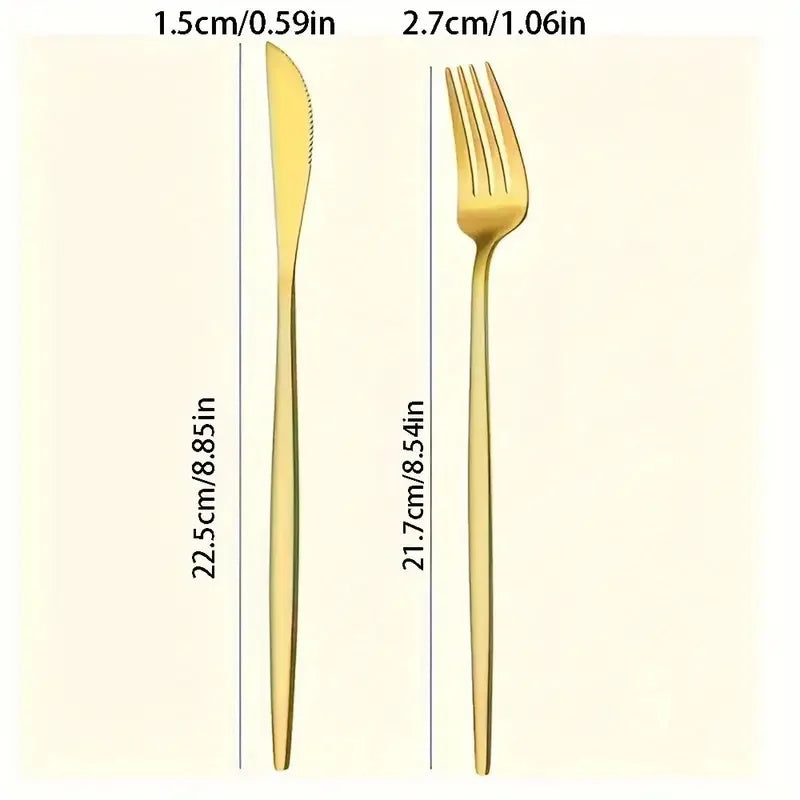 12-Piece Gold Stainless Steel Flatware Set – Knife & Fork Flatware Set Axl