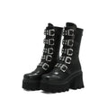 Women's Gothic Punk Knee-High Boots | Buckle PU Leather Knee-High Boots Axl Black 39
