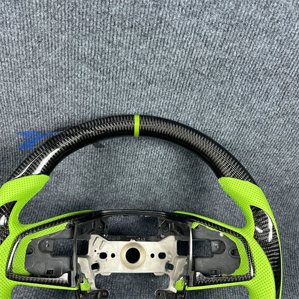 Custom Carbon Fiber Green Leather Steering Wheel – Civic 2016–2021 Custom Steering Wheel Axl