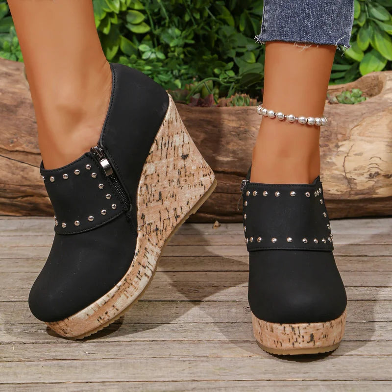 Women's Zip Platform Wedge Pumps – Round Toe Dress Shoes Platform Wedge Pumps Axl