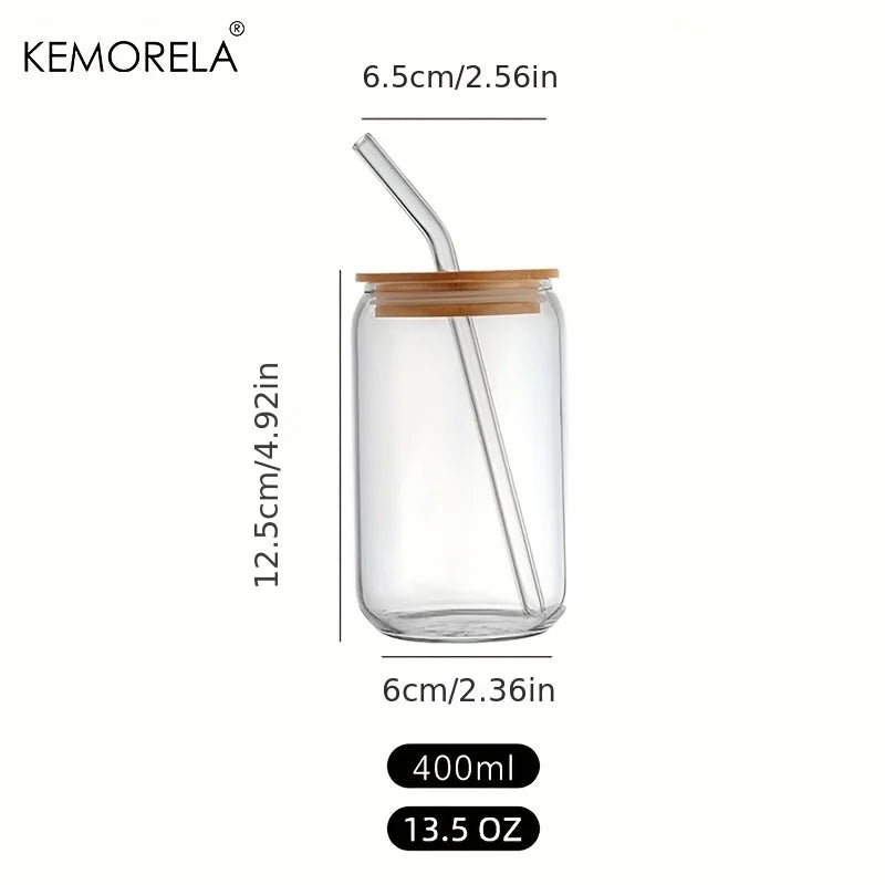 KEMORELA Glass Bubble Tea Cups with Lid & Straw – 1 or 4 Pack Glass Cup Set Axl Transparent 400ml
