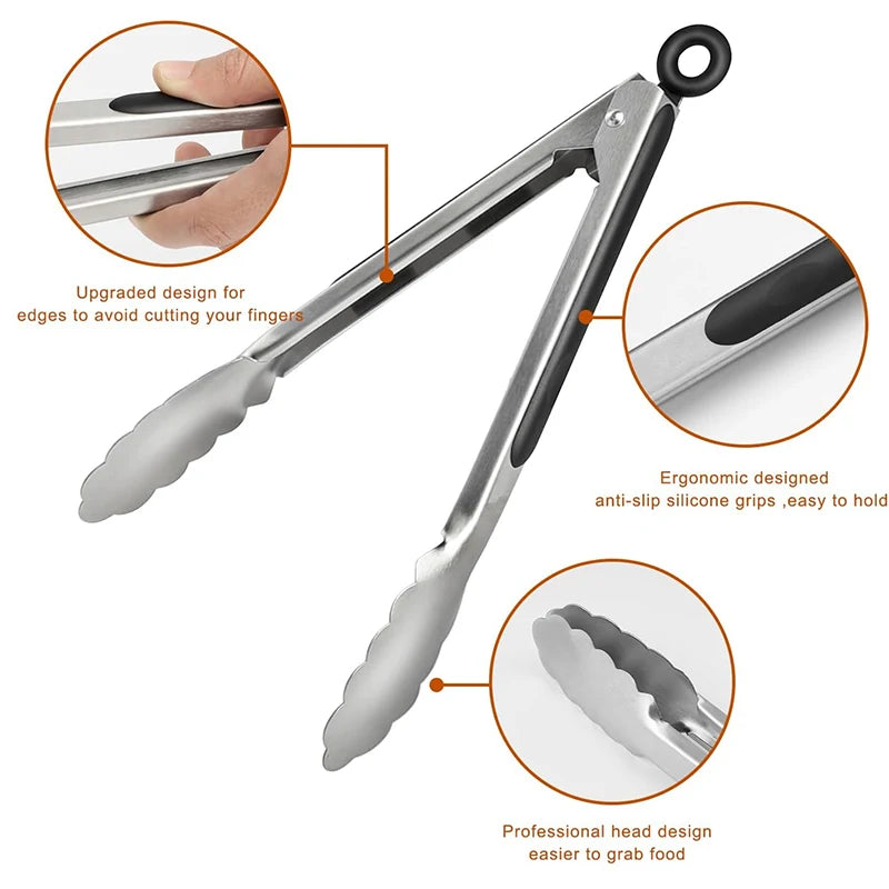 2-Pack Stainless Steel Locking Kitchen Tongs – 9 & 12 Inch Kitchen Tongs Set Axl