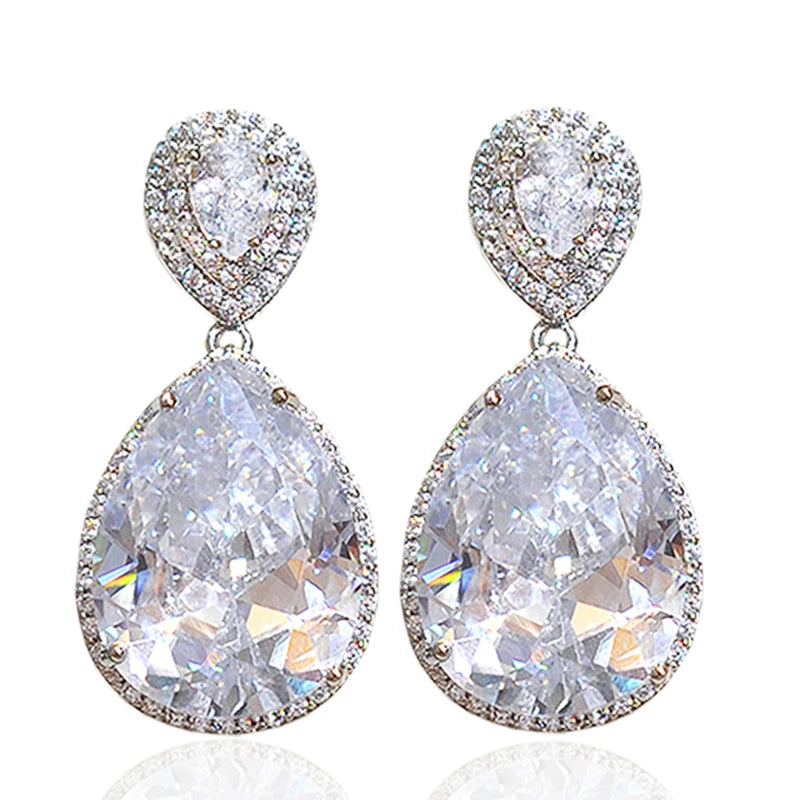 Huitan Water Drop Cubic Zirconia Drop Earrings | Wedding Jewelry Drop Earrings Axl