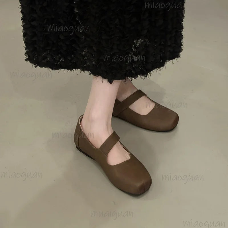 Women's Retro Square Toe Mary Jane Ballet Flats Slip-On Women's Ballet Flats Axl