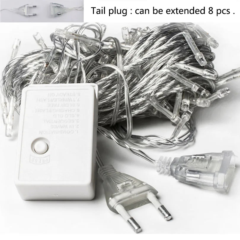5M LED Icicle Curtain String Lights – 96 LEDs, 8 Modes EU Plug LED String Lights Axl