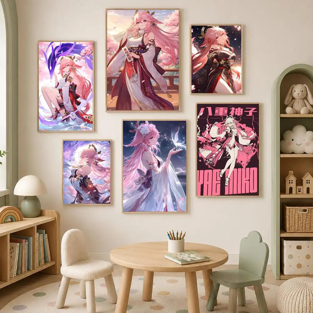 Yae Miko Self-Stick HD Wall Poster – Waterproof Anime Decor Wall Art Poster Axl