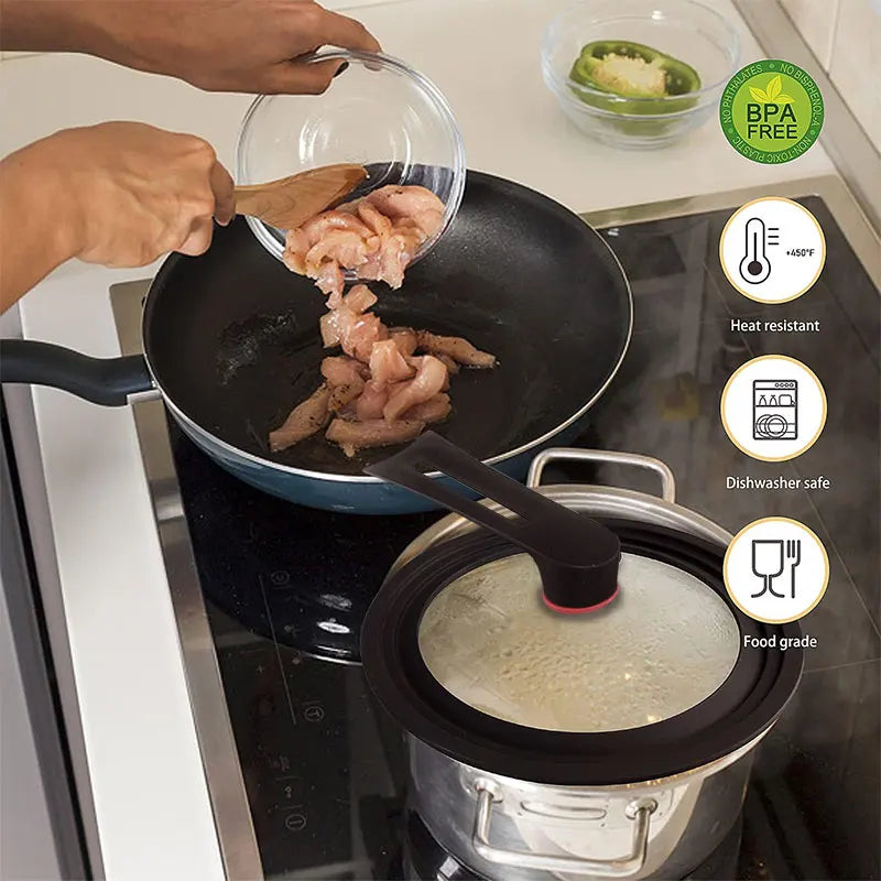 Silicone Universal Pan Lid – Tempered Glass Cookware Cover Cookware Lid Axl