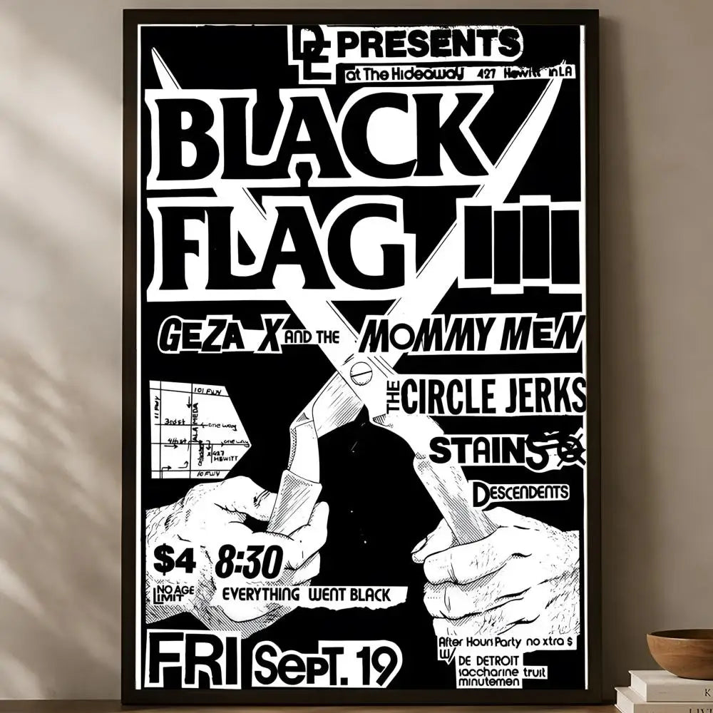 Black Flag Band HD Wall Poster – Self-Stick Waterproof Art
