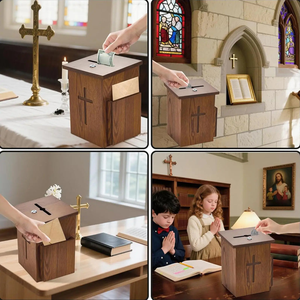 Wooden Lockable Prayer & Offering Box – Wall Mount Cross Lockable Offering Box Axl Default Title
