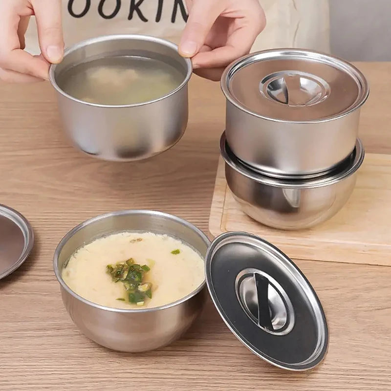 304 Stainless Steel Steamed Egg Bowl with Lid | Food Grade Kitchen Mixing Bowl Axl