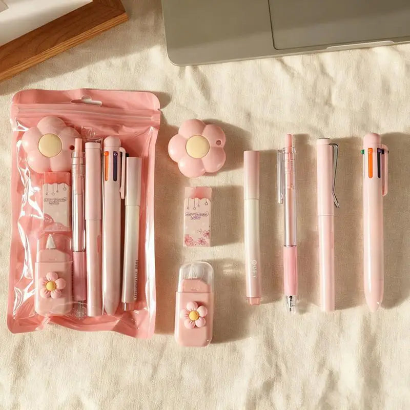 7-Piece Gel Pen Stationery Set – Student & Office Writing Kit Gel Pen Set Axl pink