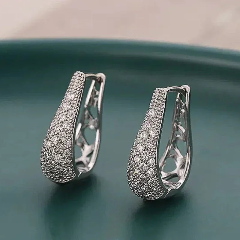 Huitan Hollow Waterdrop Hoop Earrings | Cubic Zirconia Wedding Hoop Earrings Axl