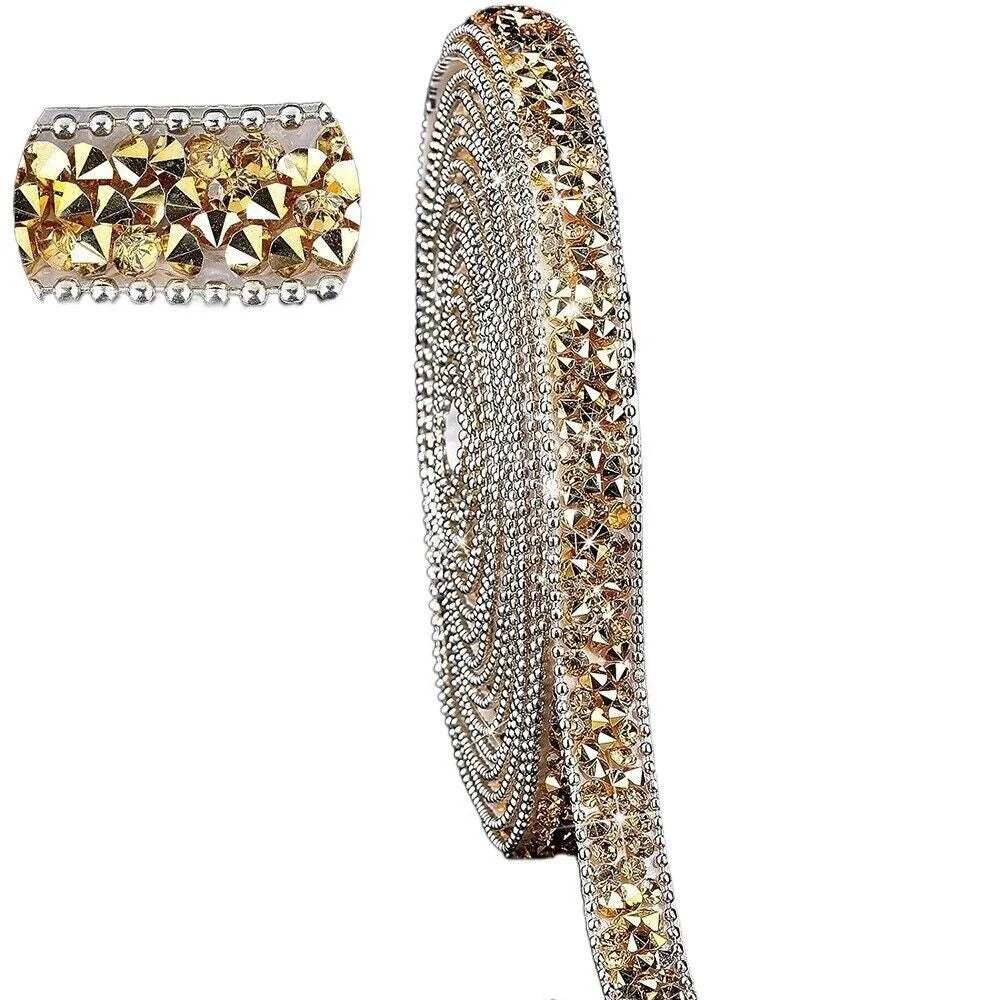 Self-Adhesive Rhinestone Ribbon 1cm – Bling Crystal Strip Craft Rhinestone Ribbon Axl Gold