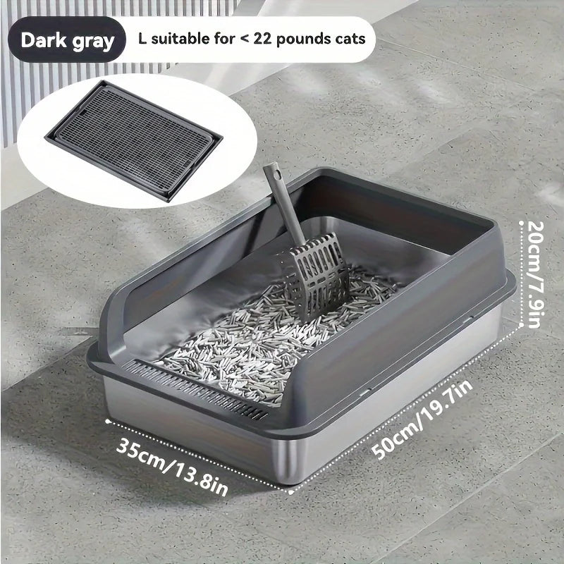 KEMORELA XL Stainless Steel Cat Litter Box with Lid | Enclosed Cat Litter Box Axl Dark Grey 50CM