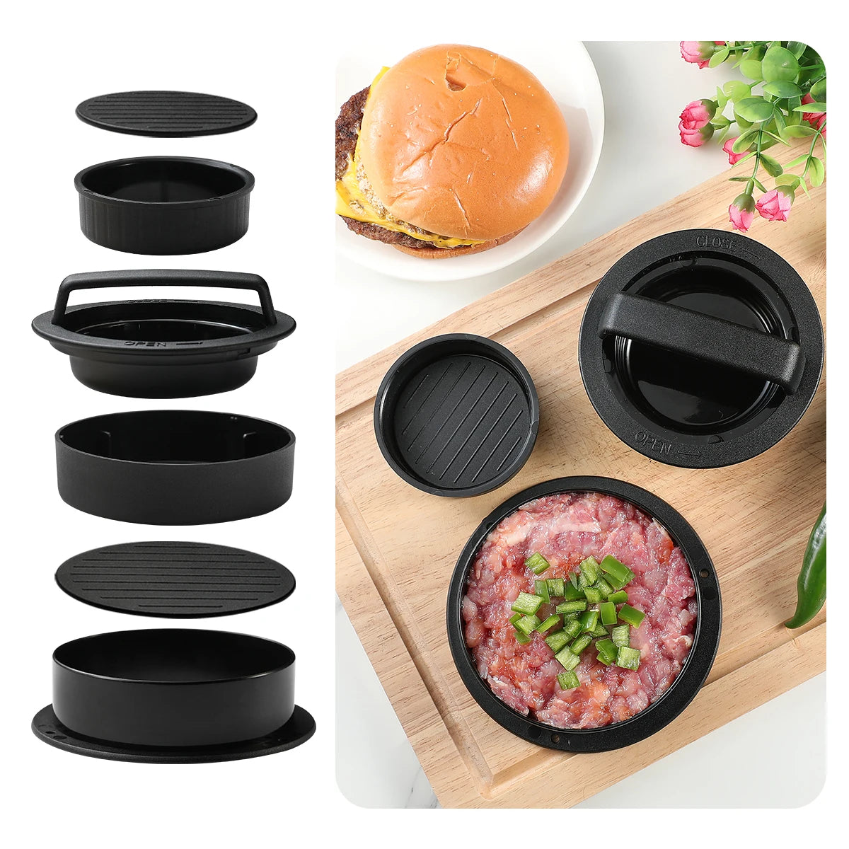 Non-Stick Burger Patty Press Maker – Stuffed Beef Mould Burger Patty Press Axl Black