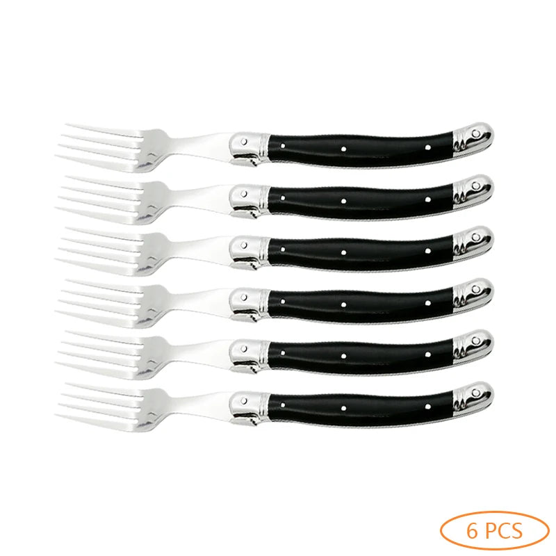 Laguiole Black Stainless Steel Cutlery Set – Fork Knife Spoon 2–10pc Flatware Cutlery Set Axl 6 PCS Fork