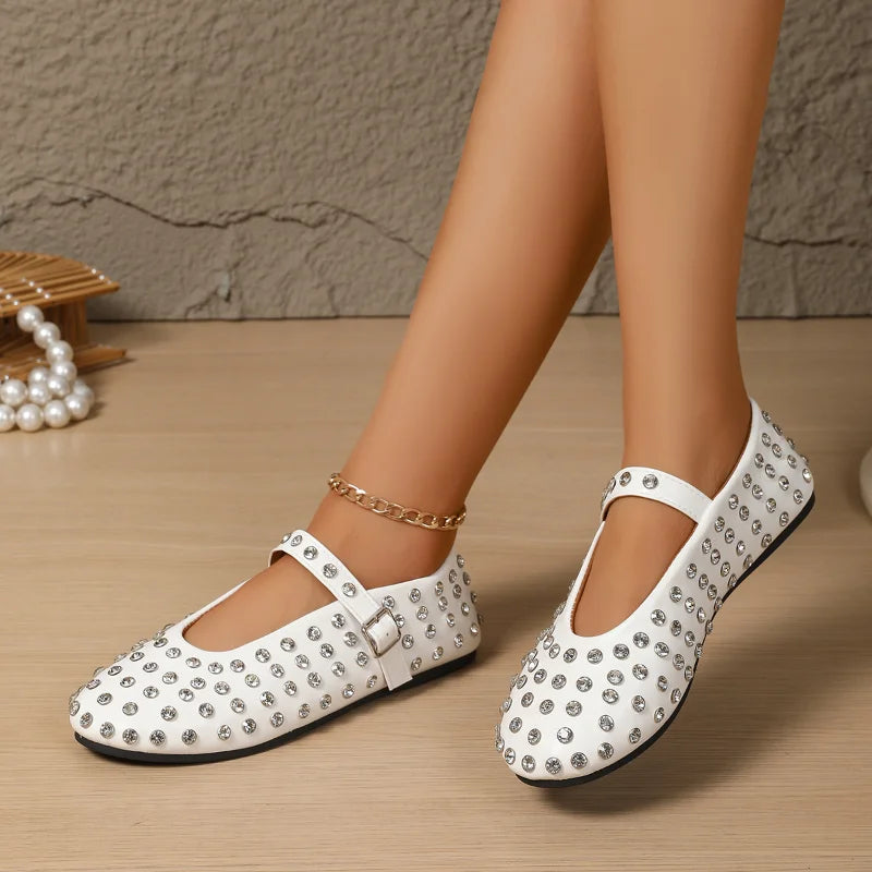 UXST Crystal Rhinestone Mary Jane Flats – Rivet Leather Shoes Mary Jane Flats Axl