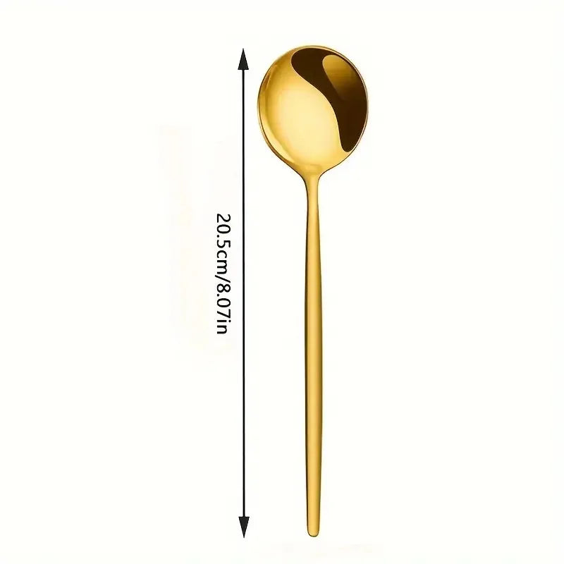 12-Piece Golden Stainless Steel Dinner & Dessert Spoons Set Flatware Spoon Set Axl