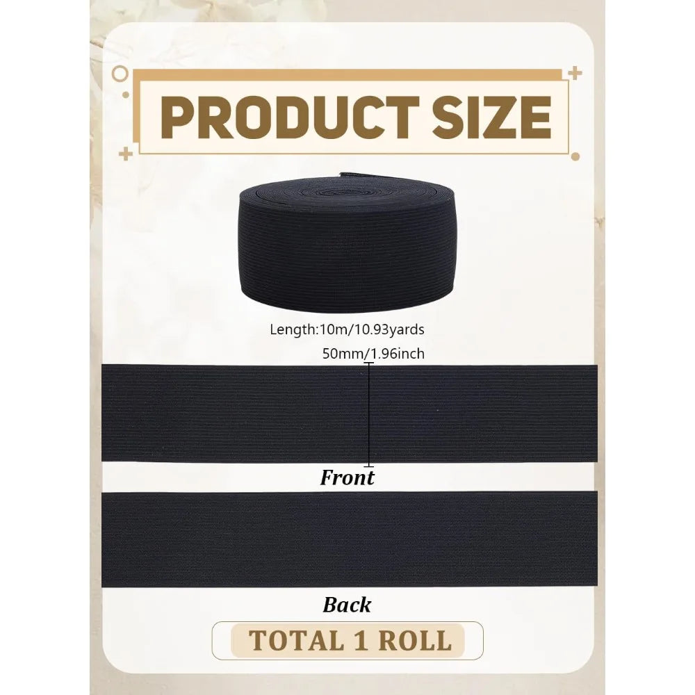10M Black Flat Elastic Band 50mm – Sewing Webbing Sewing Elastic Band Axl