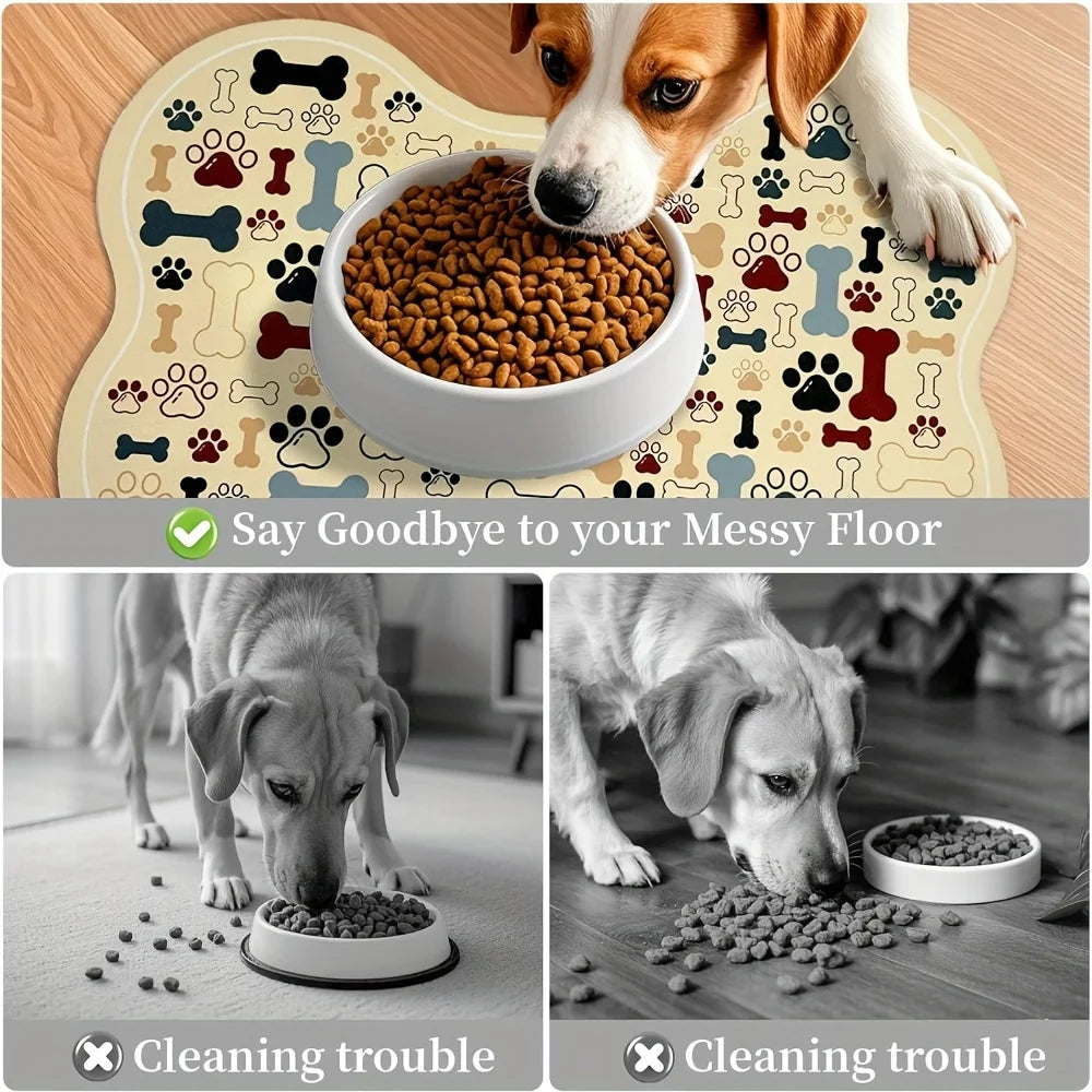 Non-Slip Quick-Dry Dog Feeding Mat | Paw Print Pet Bowl Pad Pet Feeding Mat Axl