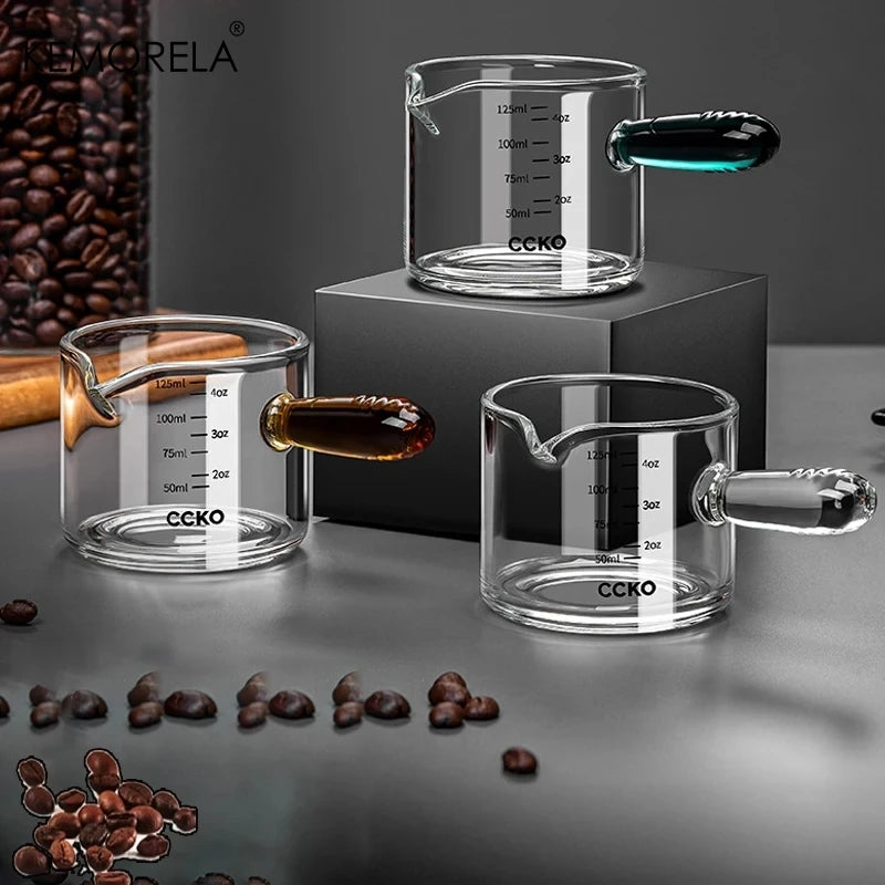 KEMORELA Glass Espresso Cups 60/125ml – Measuring Milk Jug Espresso Shot Glass Axl