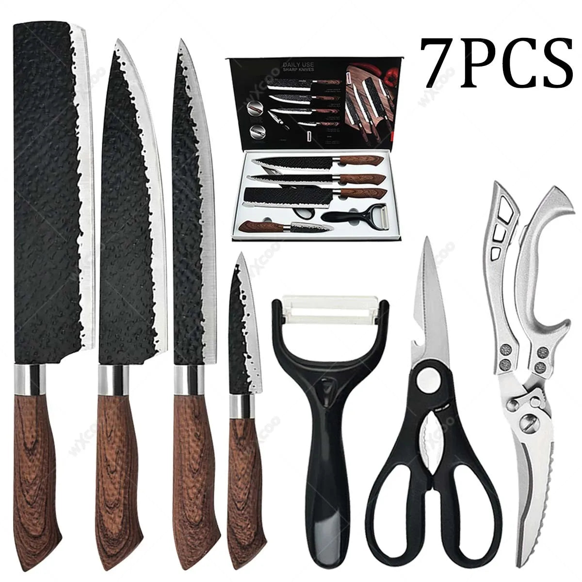 WXCOO 6-7 Piece Kitchen Knife Set | Stainless Steel Chef Knives Kitchen Knife Set Axl 7PCS