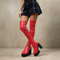 Women's Over-The-Knee Platform Boots | 12cm Thick Block Heel Over-The-Knee Boots Axl Red 36