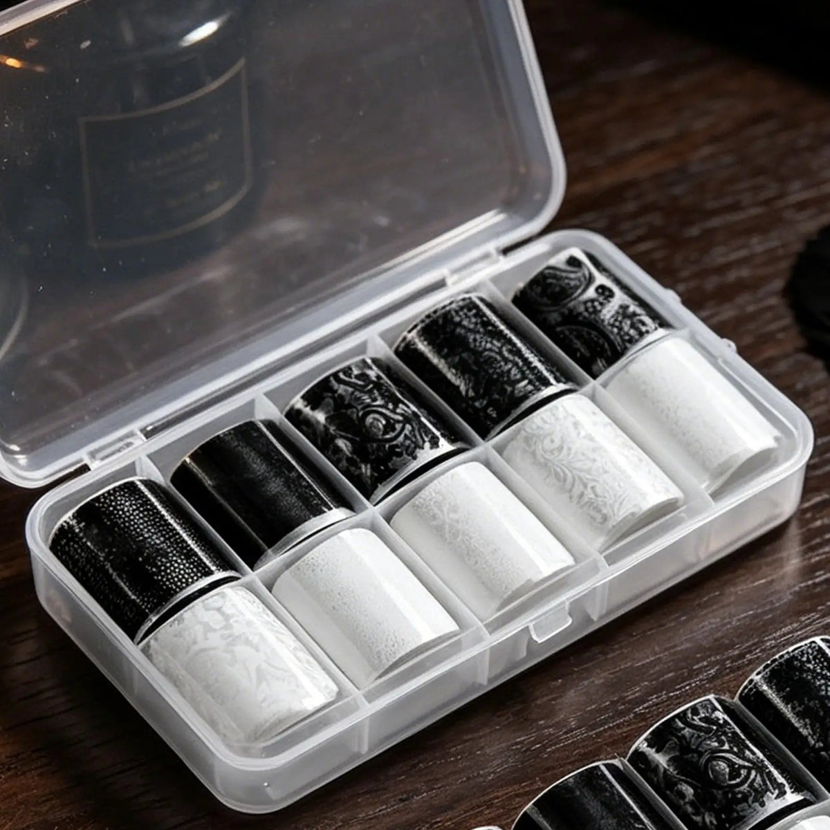 Lace Nail Foil Transfer Stickers – Black & White Floral, 10 Rolls Nail Art Stickers Axl