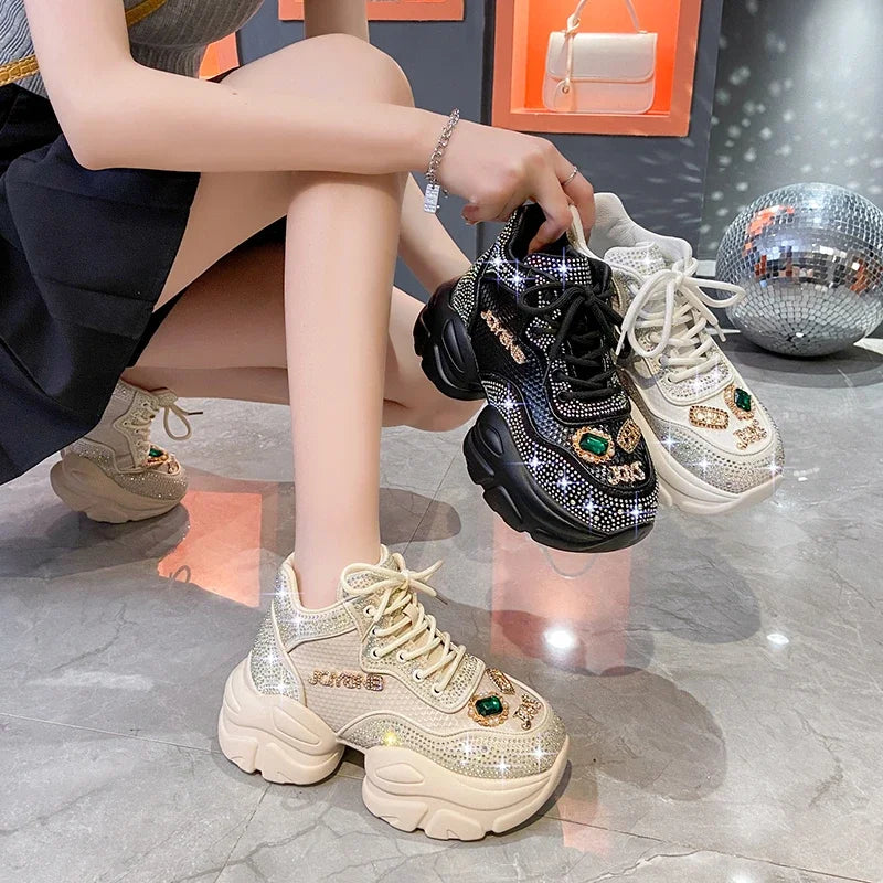 YEAE Rhinestone Platform Sneakers – Women's Luxury Casual Shoes Platform Sneakers Axl